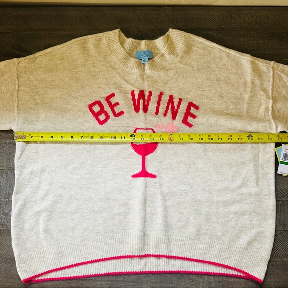 CeCe Cream Sweater with Pink Wine Motif - Picture 6 of 8
